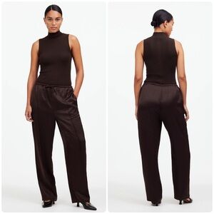 nwt // Madewell Petite Pintucked Slim Pull-On Pants in Satin